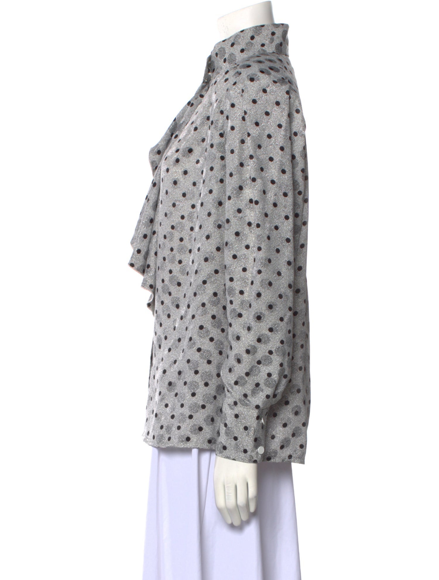 Louis Feraud Polka Dot Print Mock Neck Button-Up Top