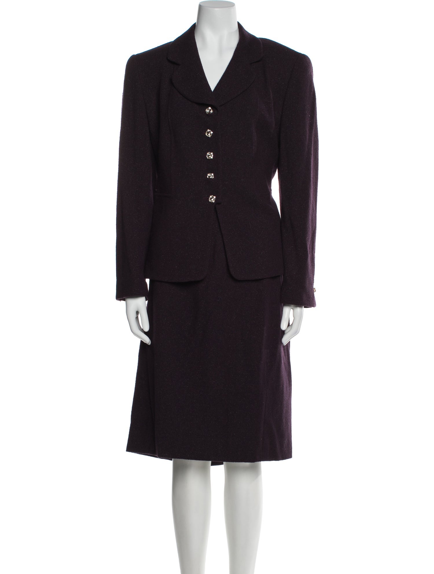 Louis Feraud Virgin Wool Crystal Embellishments Skirt Set