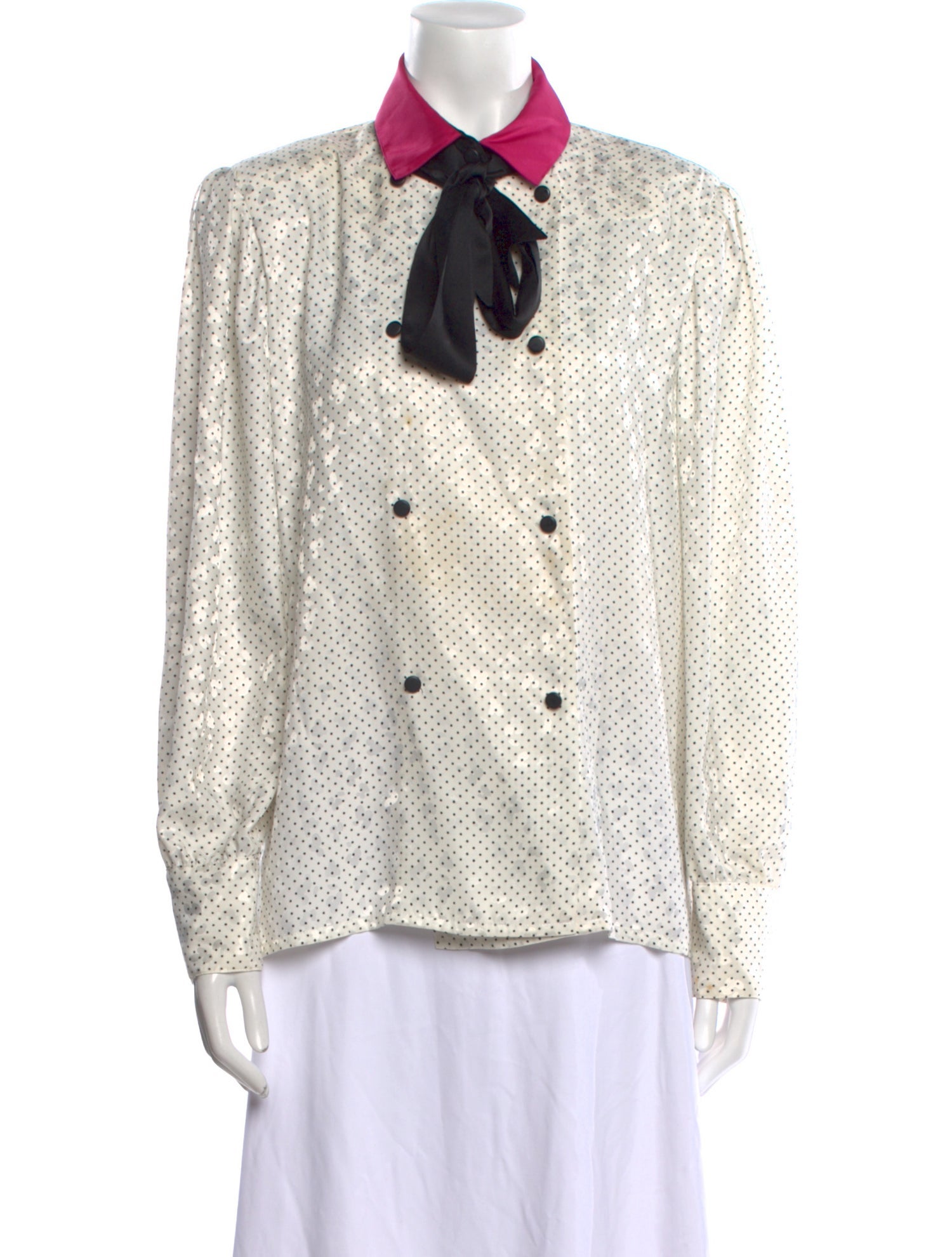 Louis Feraud Polka Dot Print Long Sleeve Button-Up Top