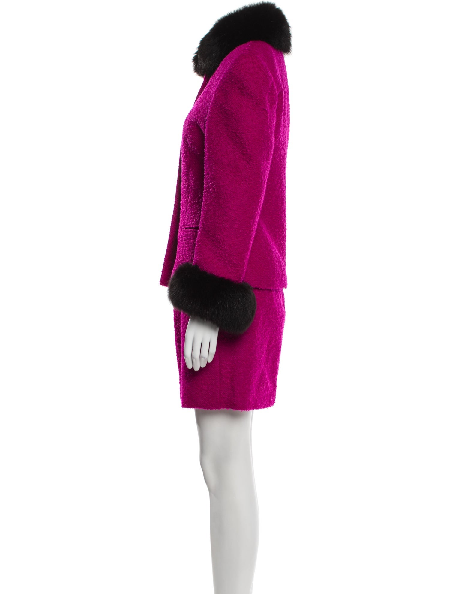 Louis Feraud Wool Fur Trim Skirt Set