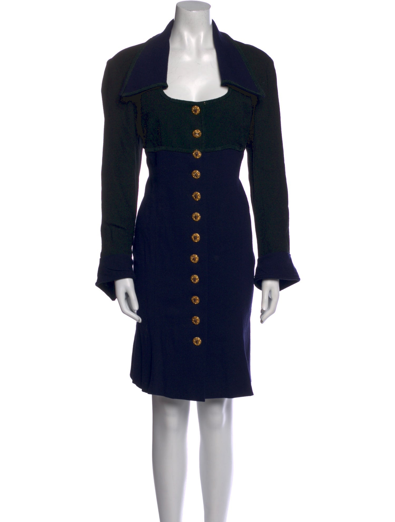 Louis Feraud Square Neckline Knee-Length Dress