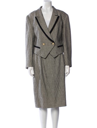 Louis Feraud Wool Plaid Print Skirt Suit