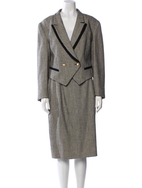 Louis Feraud Wool Plaid Print Skirt Suit