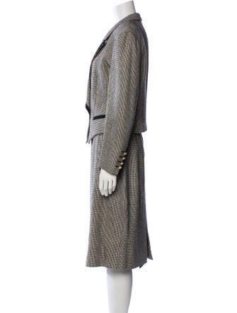 Louis Feraud Wool Plaid Print Skirt Suit