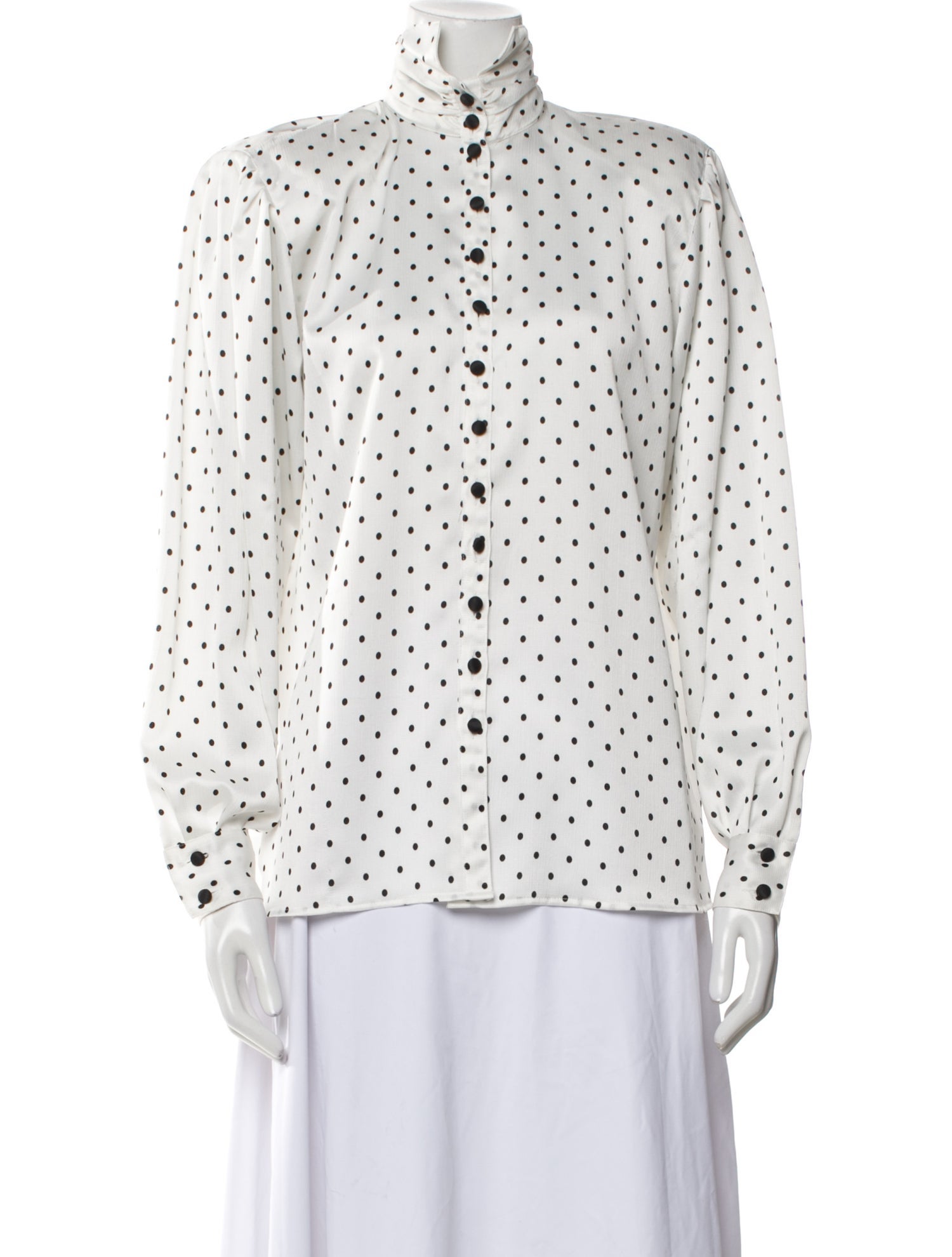 Louis Feraud Polka Dot Print Mock Neck Button-Up Top