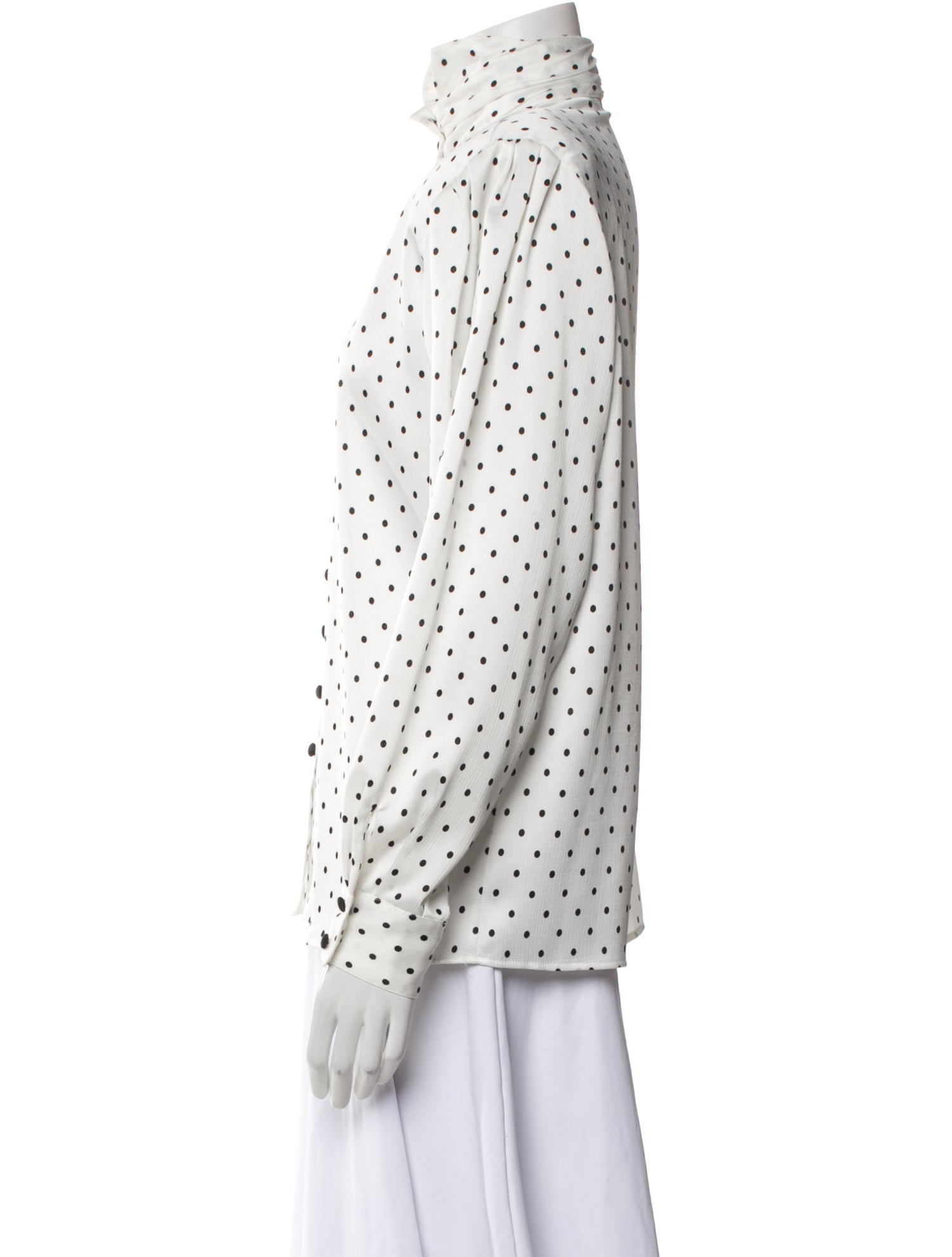 Louis Feraud Polka Dot Print Mock Neck Button-Up Top