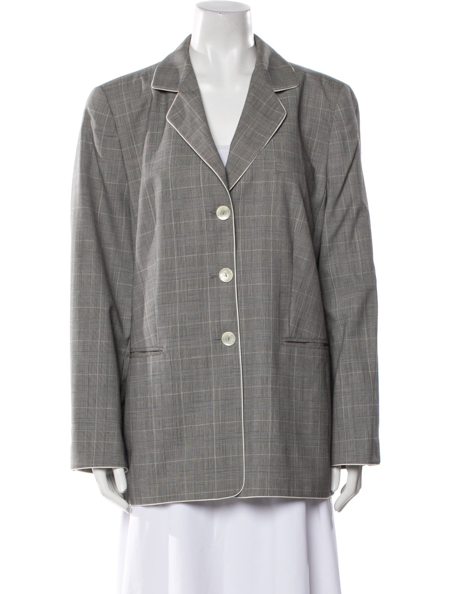 Louis Feraud Wool Plaid Print Blazer