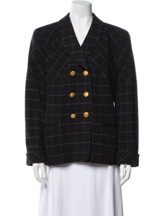 Louis Feraud Lambswool Plaid Print Blazer