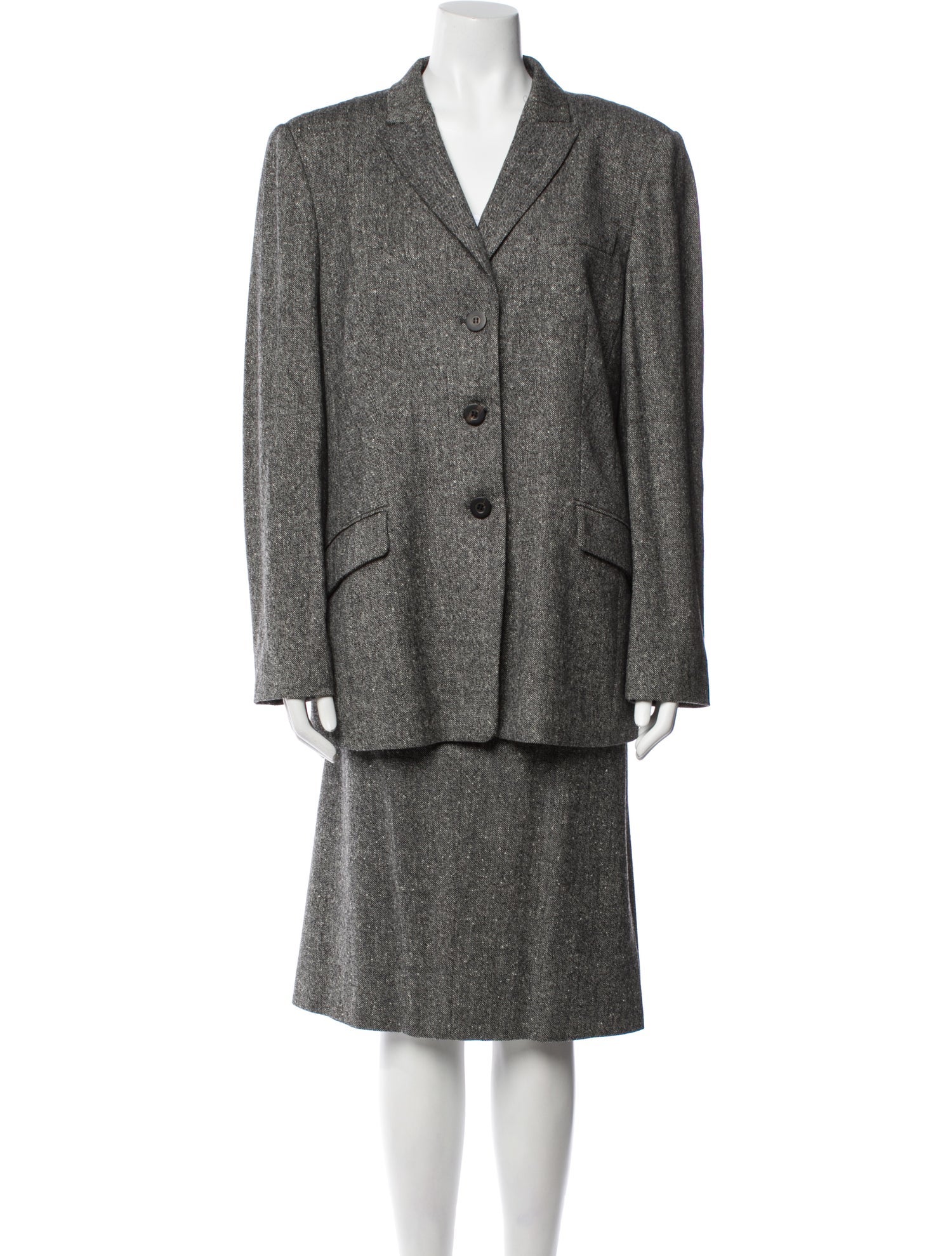 Louis Feraud Virgin Wool Printed Skirt Suit