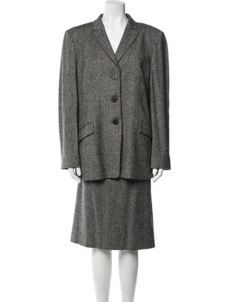 Louis Feraud Virgin Wool Printed Skirt Suit