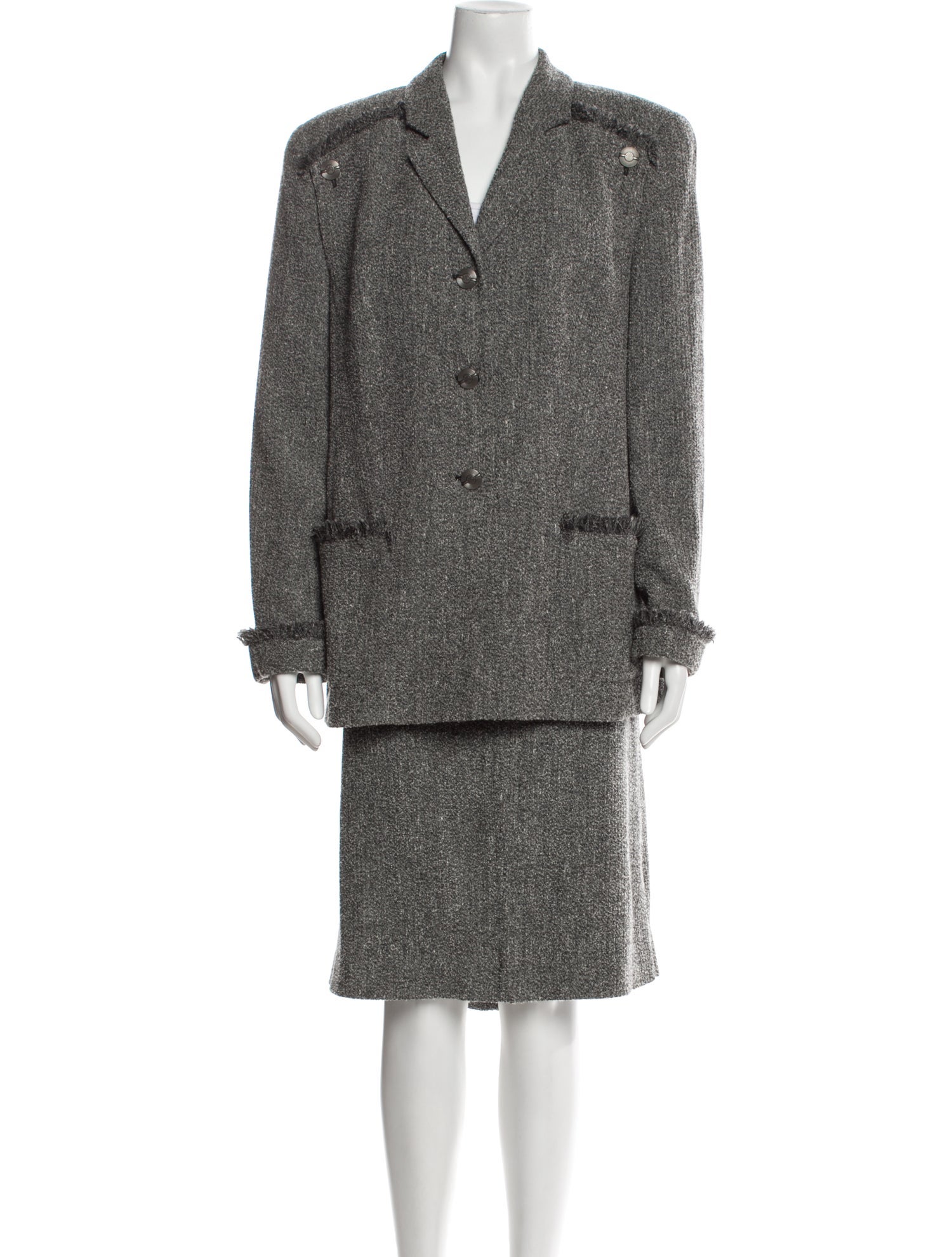 Louis Feraud Virgin Wool Tweed Pattern Skirt Suit