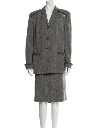 Louis Feraud Virgin Wool Tweed Pattern Skirt Suit
