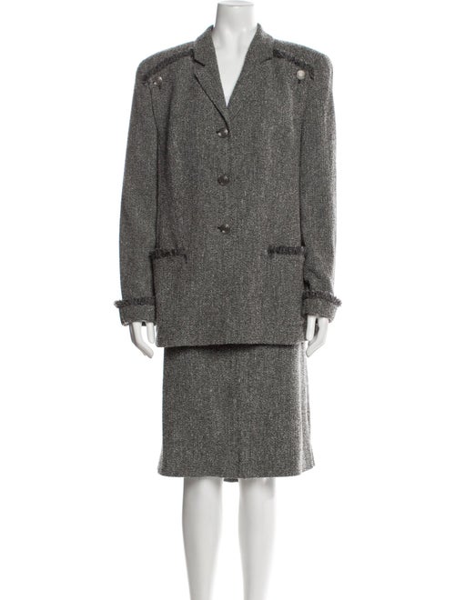 Louis Feraud Virgin Wool Tweed Pattern Skirt Suit