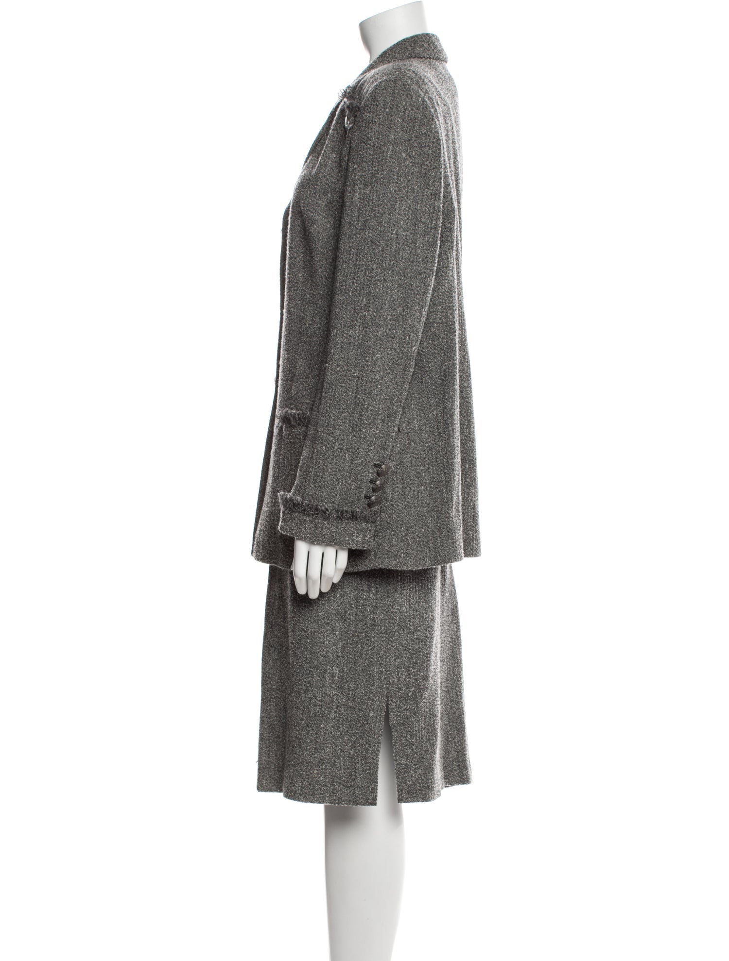 Louis Feraud Virgin Wool Tweed Pattern Skirt Suit