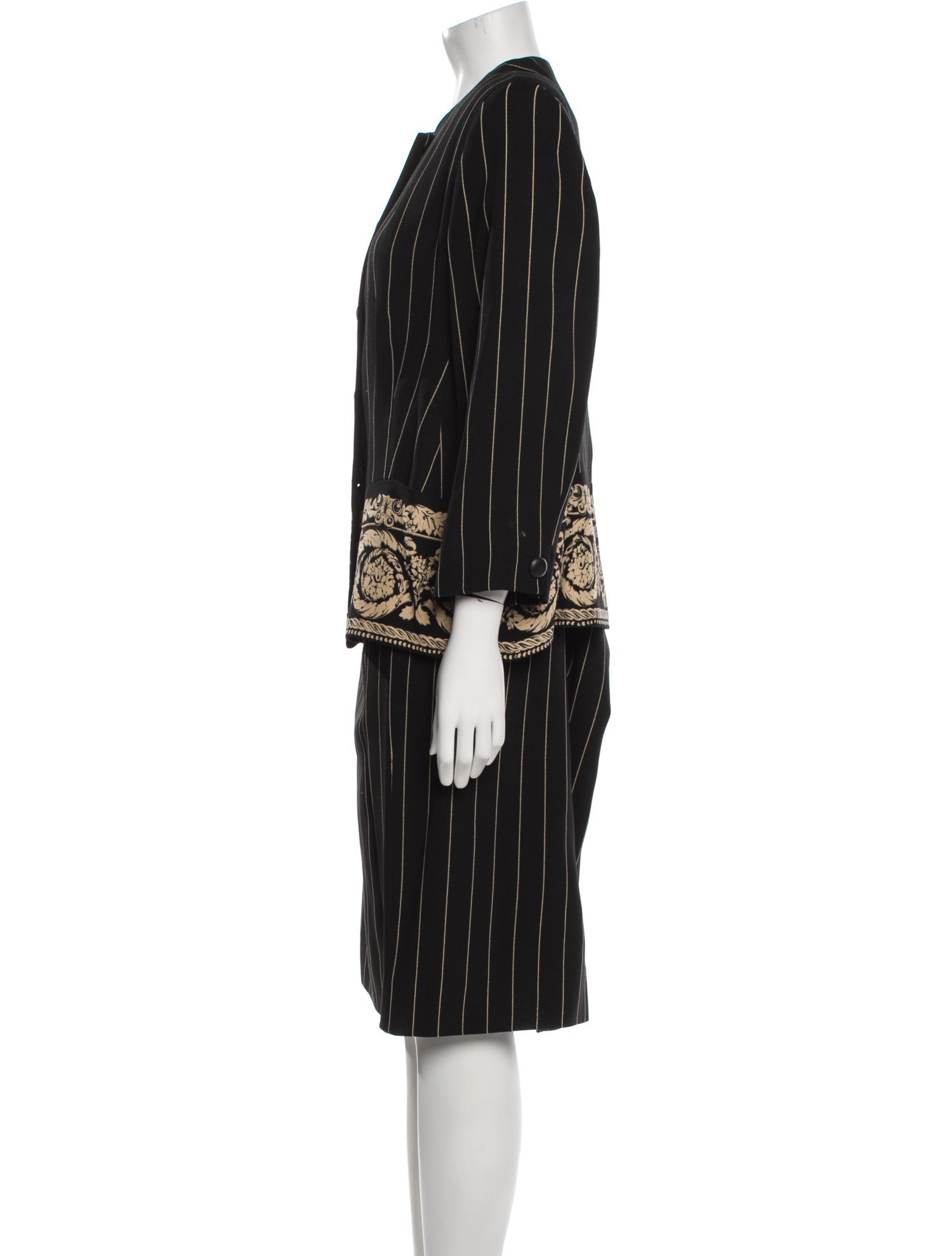 Louis Feraud Wool Striped Skirt Suit