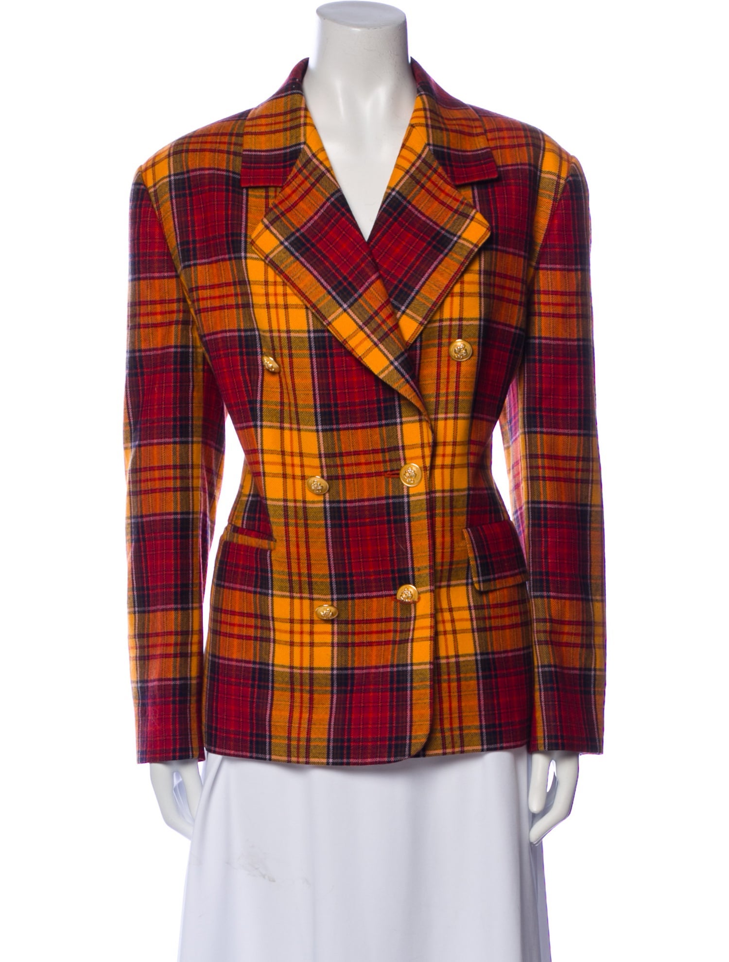 Louis Feraud Wool Plaid Print Blazer