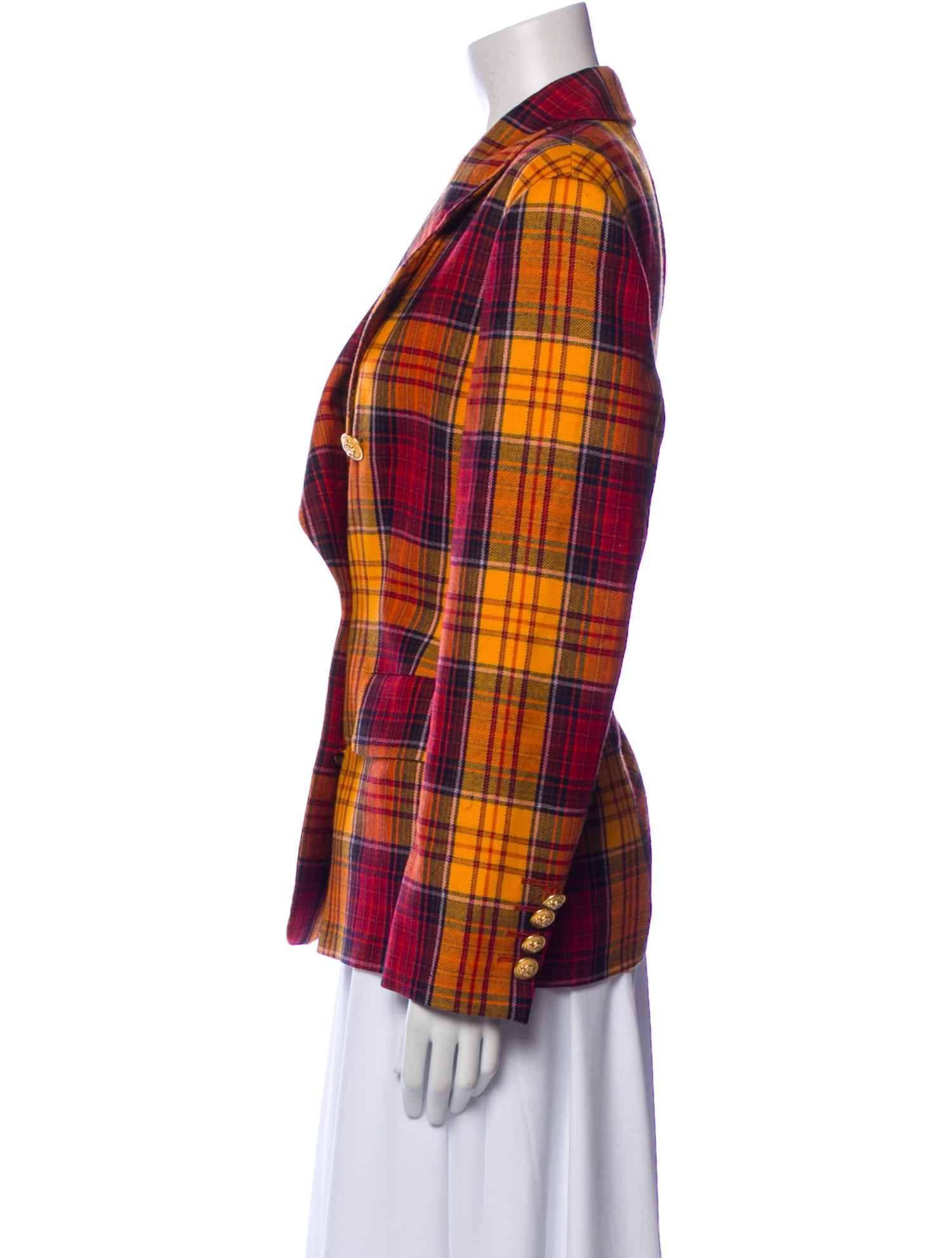 Louis Feraud Wool Plaid Print Blazer