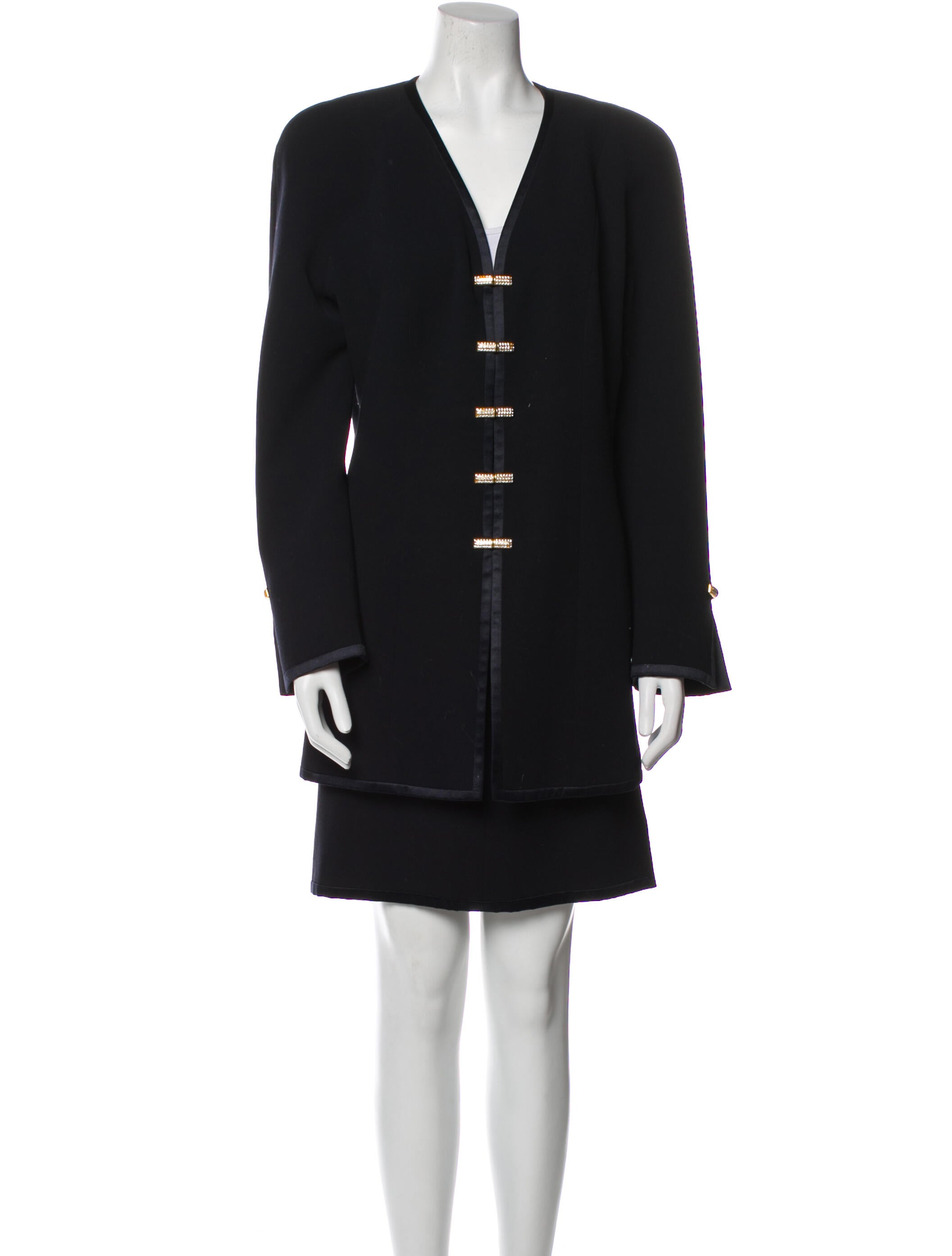 Louis Feraud Wool Crystal Embellishments Skirt Set