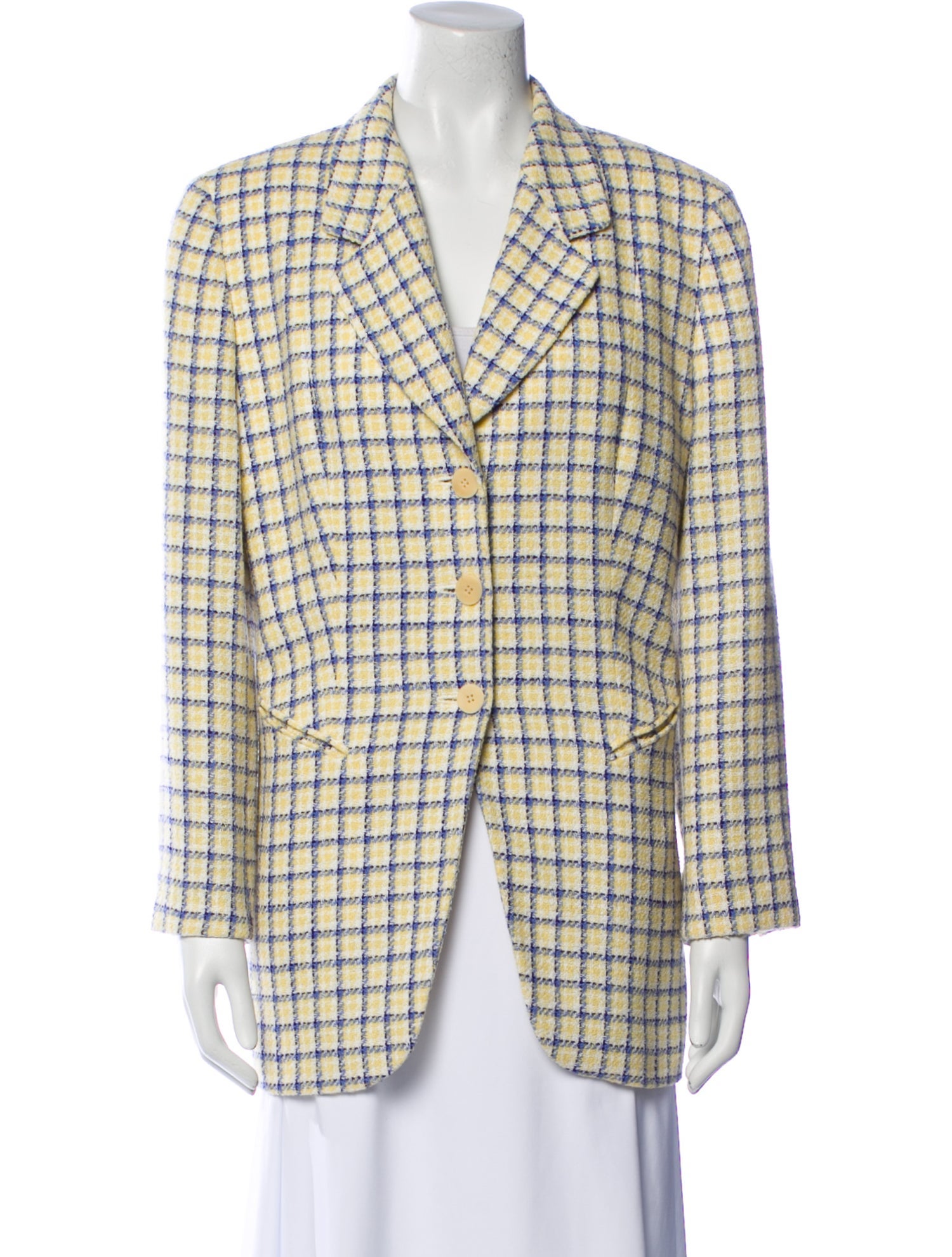 Louis Feraud Wool Plaid Print Blazer