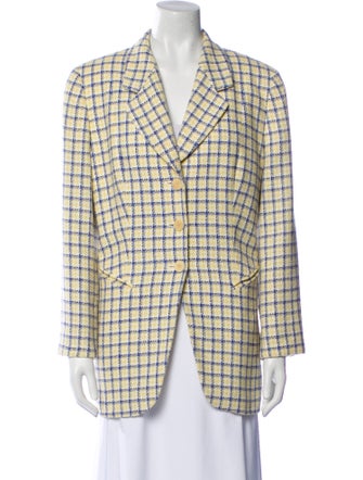 Louis Feraud Wool Plaid Print Blazer
