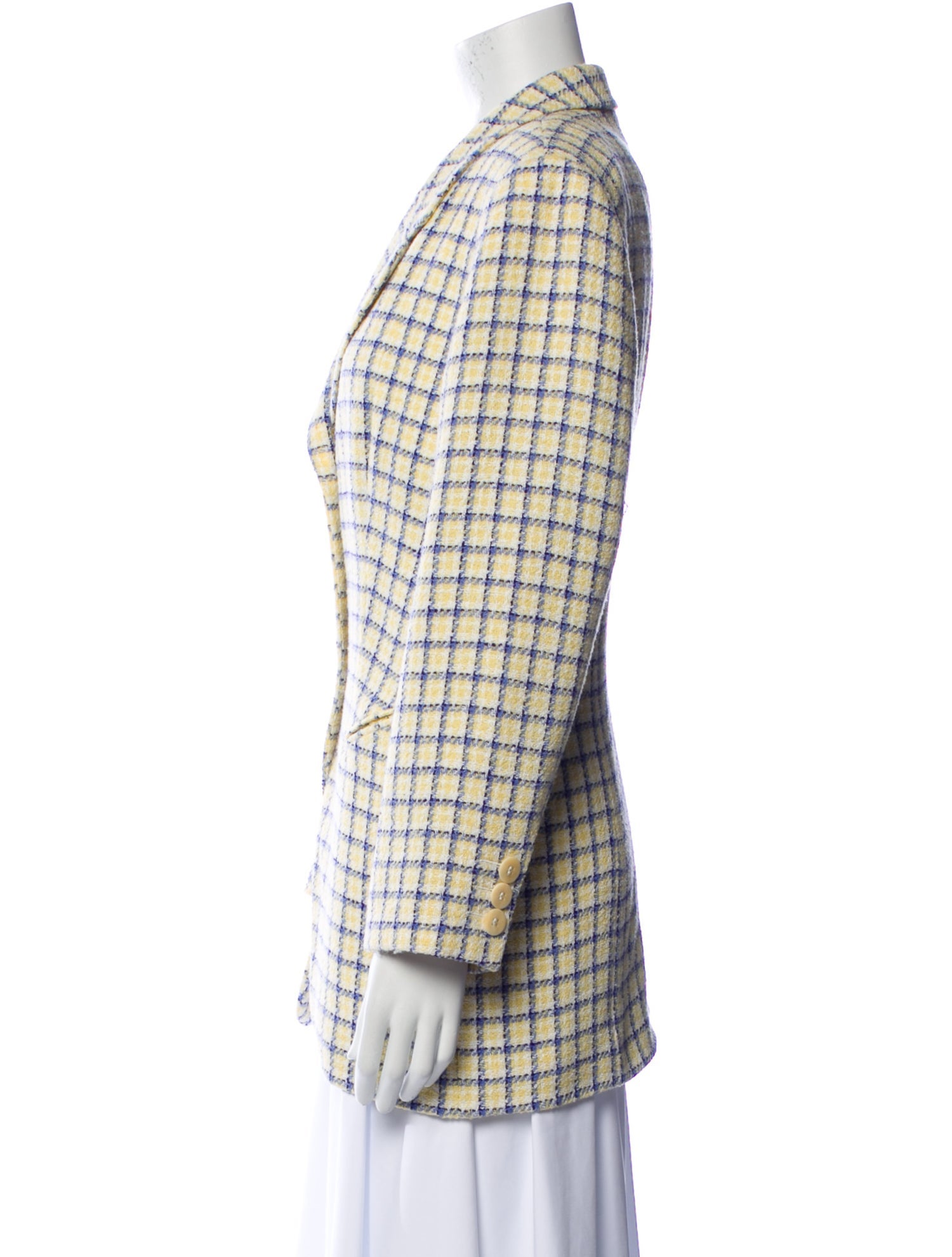 Louis Feraud Wool Plaid Print Blazer