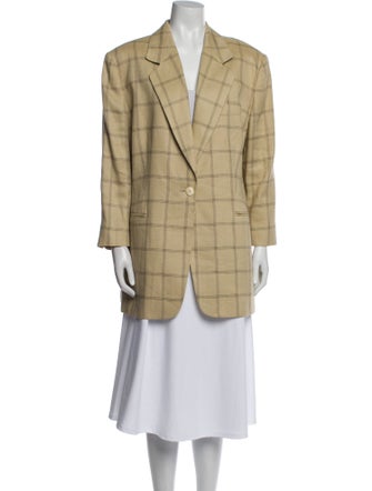 Louis Feraud Linen Plaid Print Blazer