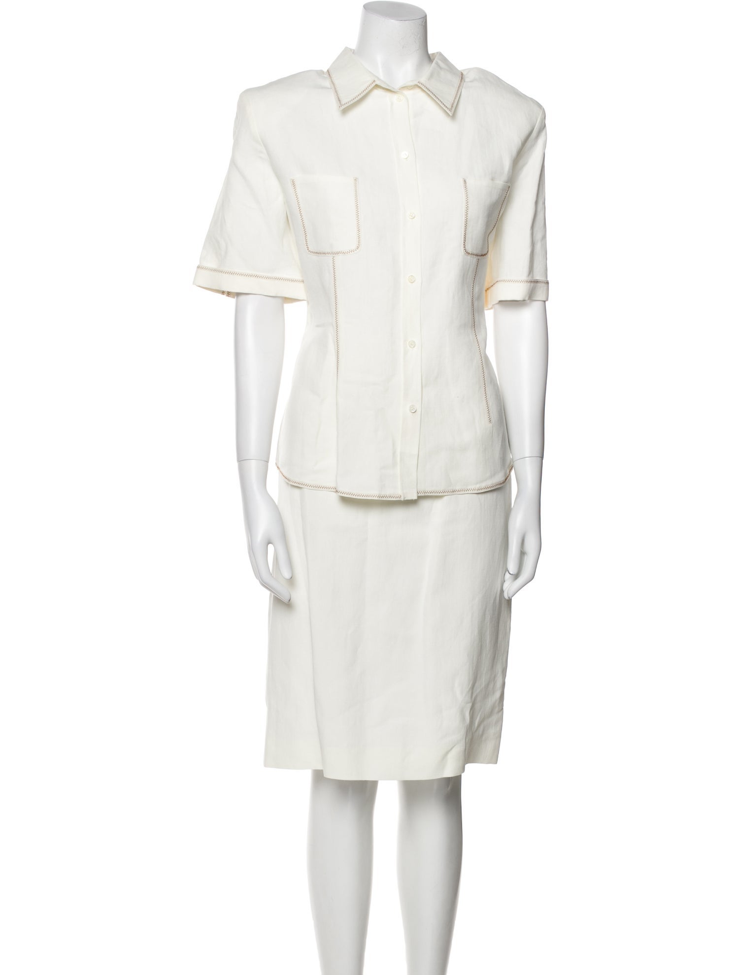 Louis Feraud Pleated Accents Skirt Set