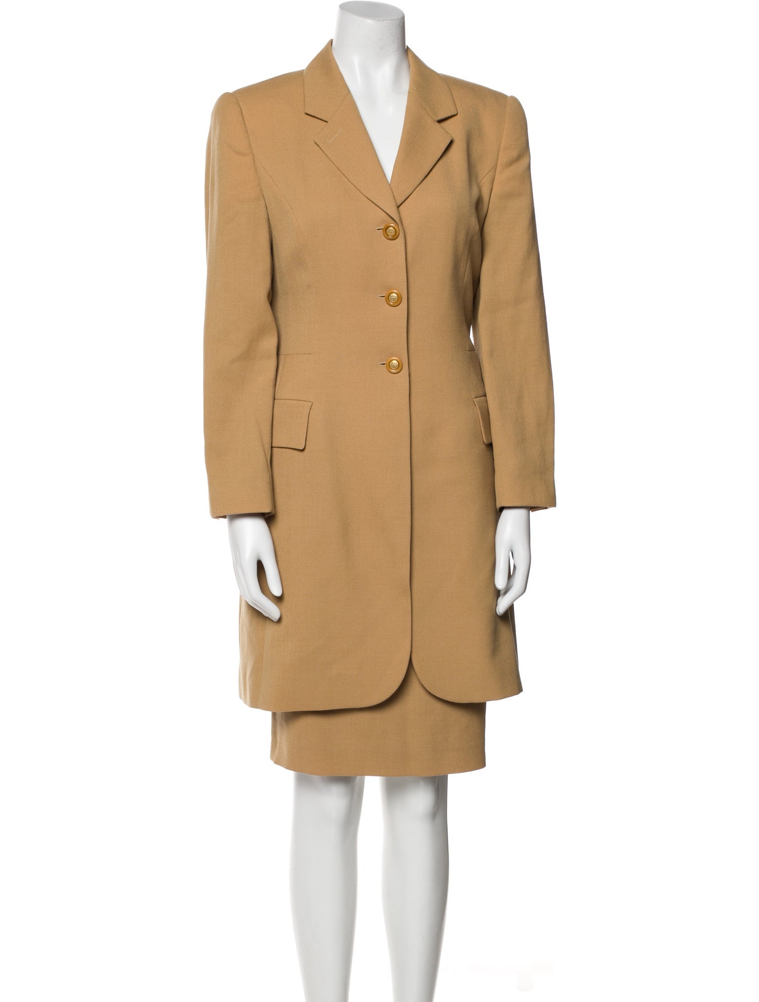 Louis Feraud Virgin Wool Pleated Accents Skirt Set