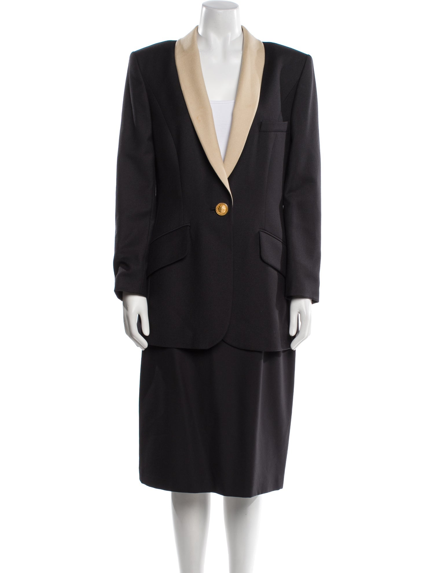 Louis Feraud Virgin Wool Colorblock Pattern Skirt Set