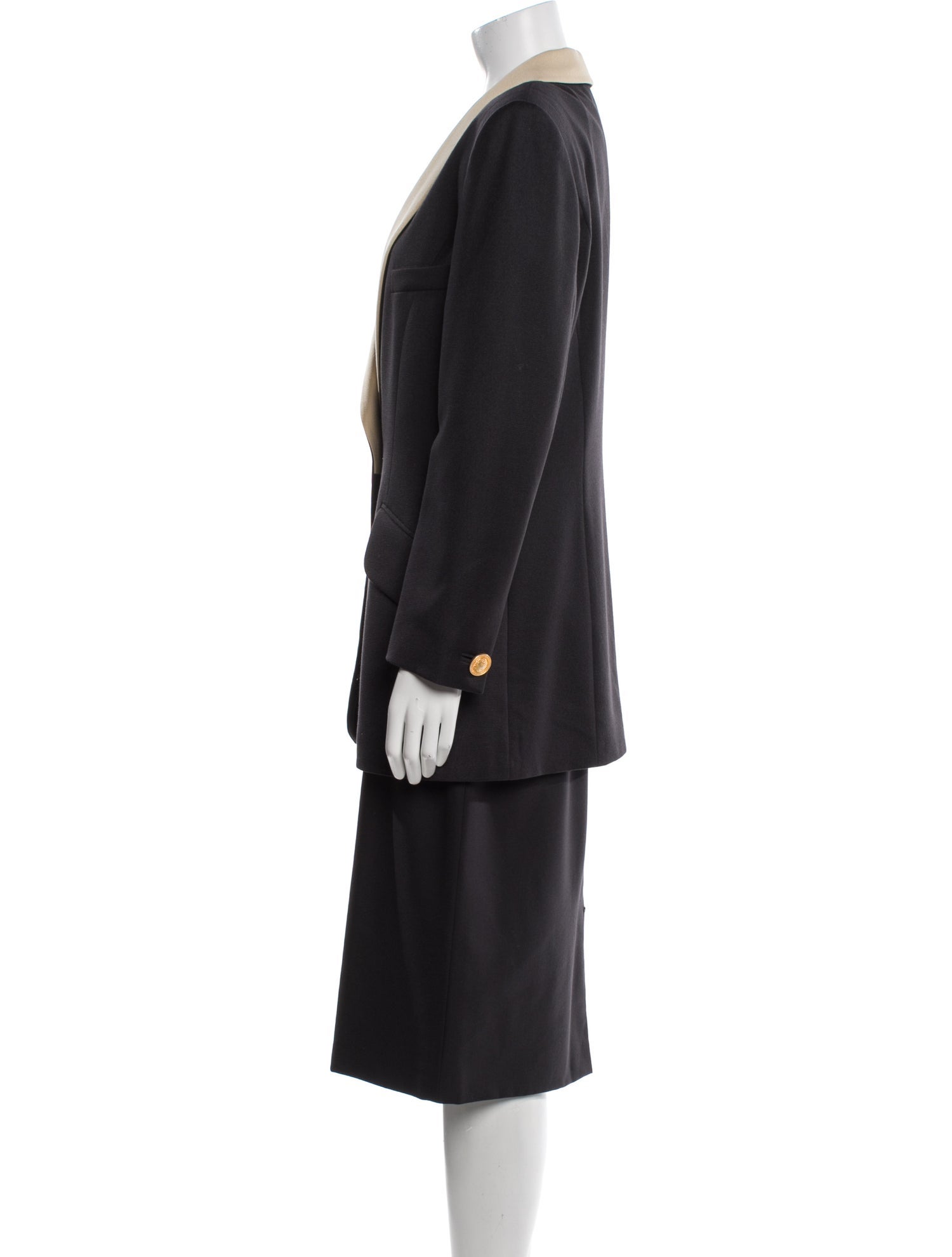 Louis Feraud Virgin Wool Colorblock Pattern Skirt Set