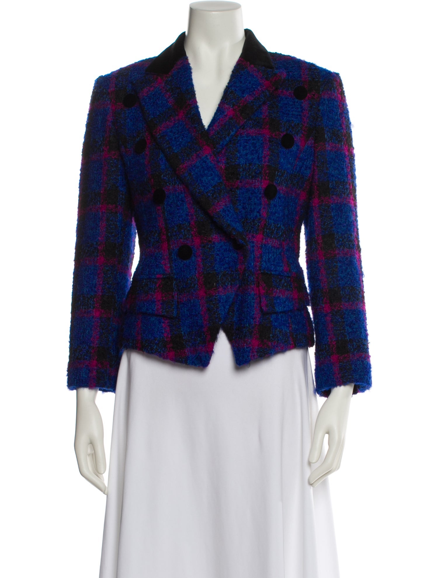 Louis Feraud Mohair Plaid Print Blazer