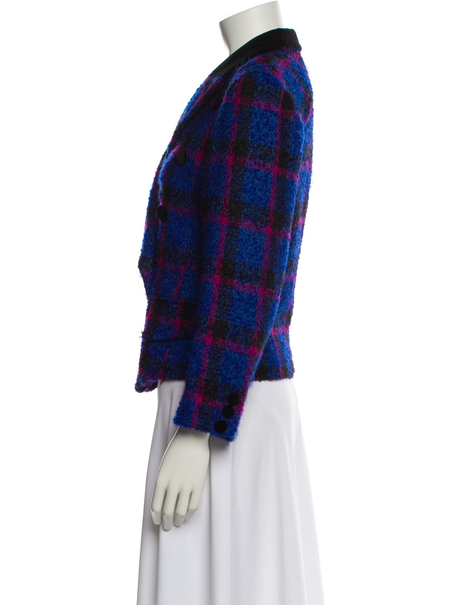Louis Feraud Mohair Plaid Print Blazer