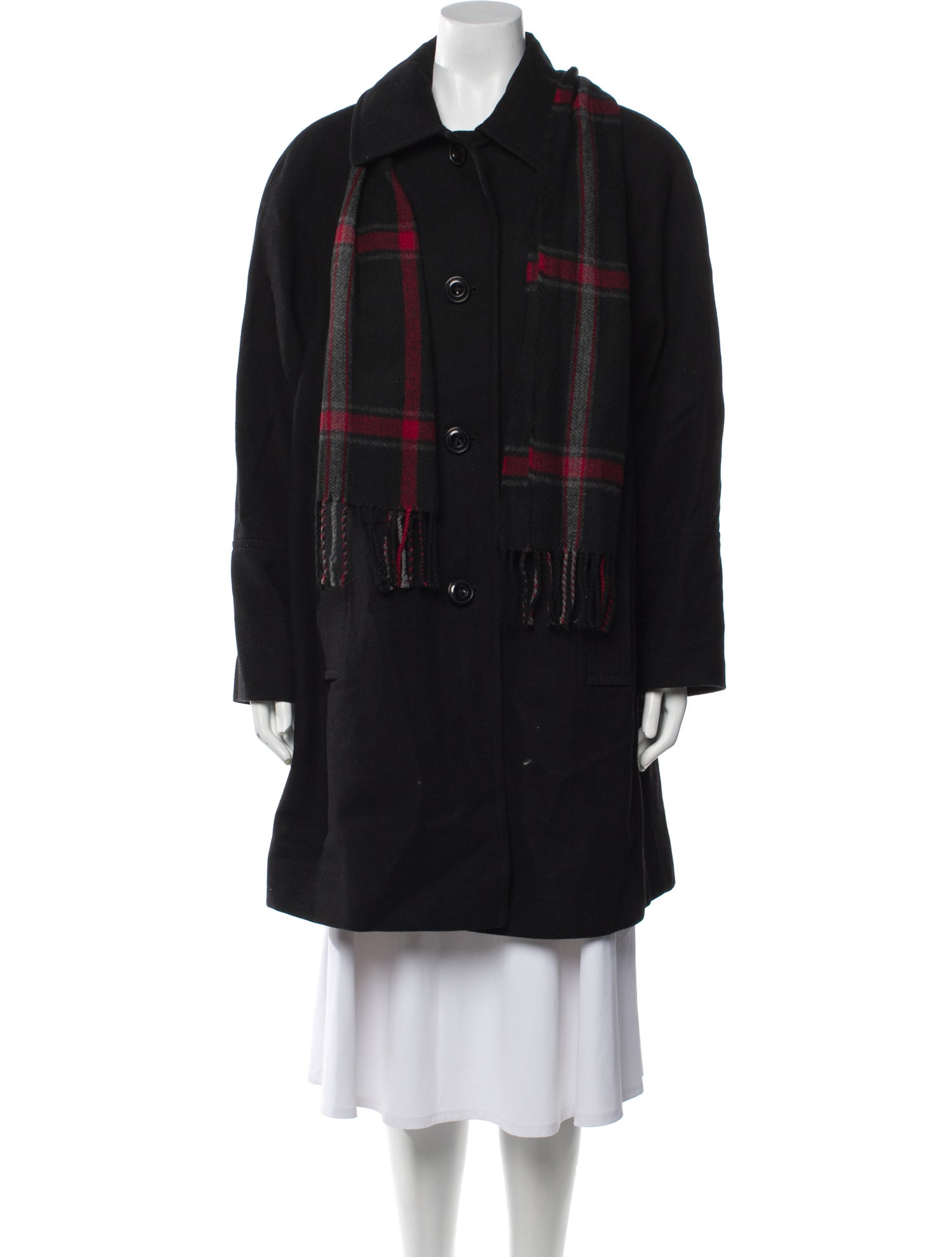 London Fog Wool Plaid Print Faux Fur Coat