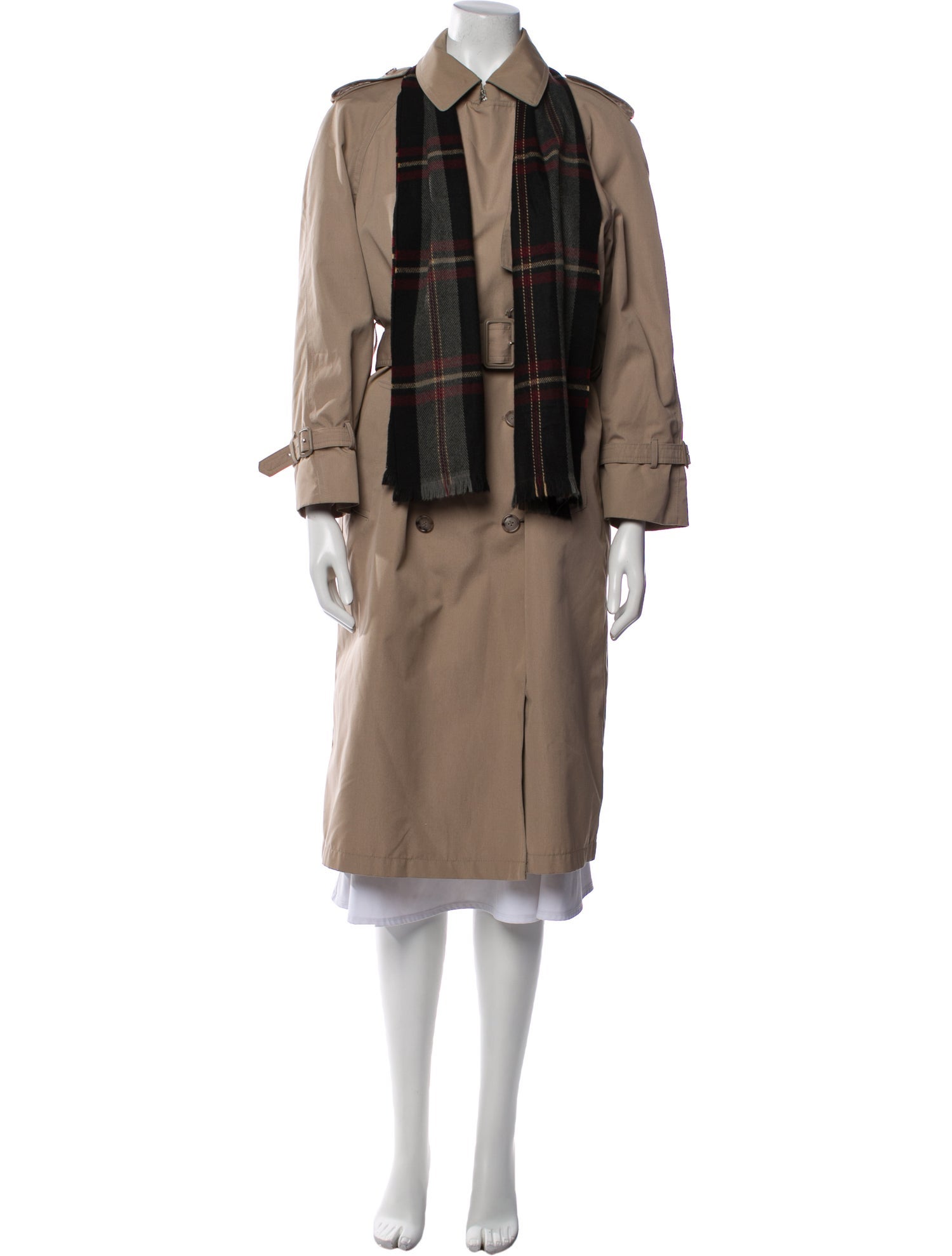 London Fog Plaid Print Trench Coat