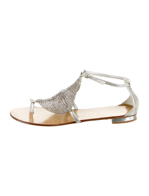 Lola Cruz Leather Crystal Embellishments T-Strap Sandals