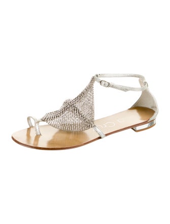 Lola Cruz Leather Crystal Embellishments T-Strap Sandals