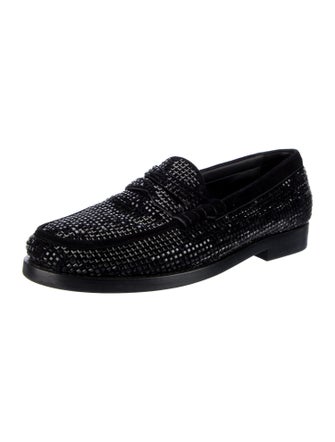 Lola Cruz Leather Crystal Embellishments Loafers