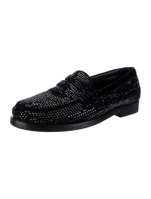 Lola Cruz Leather Crystal Embellishments Loafers