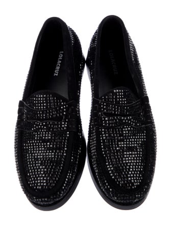 Lola Cruz Leather Crystal Embellishments Loafers