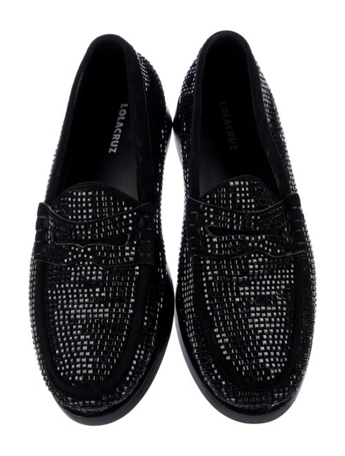 Lola Cruz Leather Crystal Embellishments Loafers