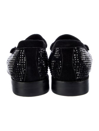 Lola Cruz Leather Crystal Embellishments Loafers