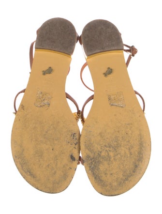 Lola Cruz Leather Crystal Embellishments T-Strap Sandals