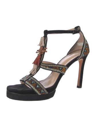 Lola Cruz Suede Printed T-Strap Sandals