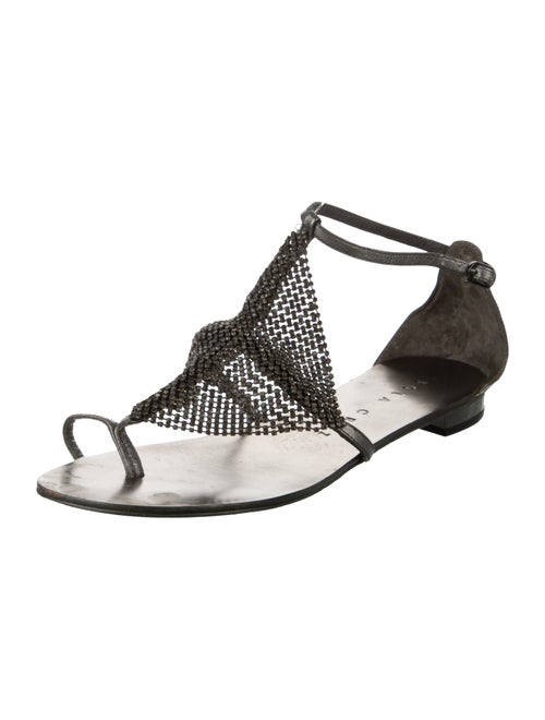 Lola Cruz Leather Crystal Embellishments T-Strap Sandals
