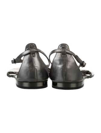 Lola Cruz Leather Crystal Embellishments T-Strap Sandals