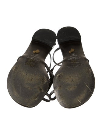 Lola Cruz Leather Crystal Embellishments T-Strap Sandals