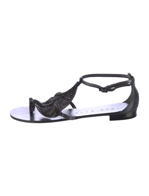 Lola Cruz Leather Crystal Embellishments T-Strap Sandals