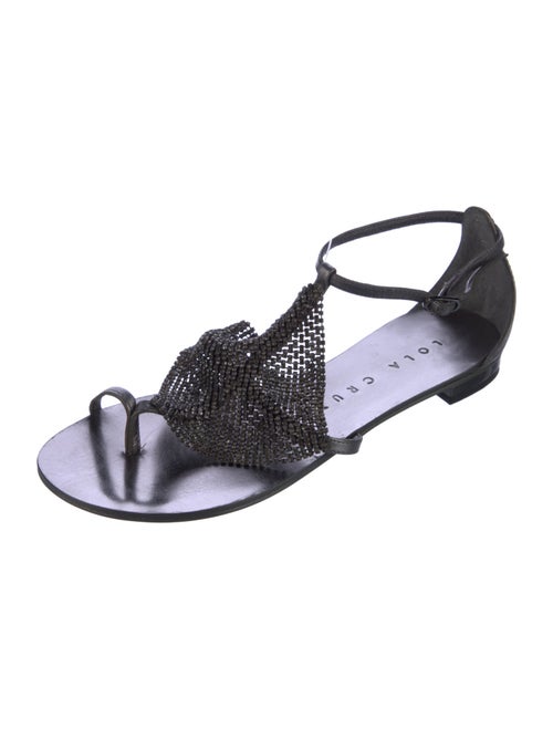Lola Cruz Leather Crystal Embellishments T-Strap Sandals
