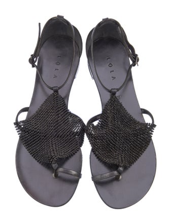 Lola Cruz Leather Crystal Embellishments T-Strap Sandals