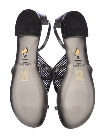 Lola Cruz Leather Crystal Embellishments T-Strap Sandals